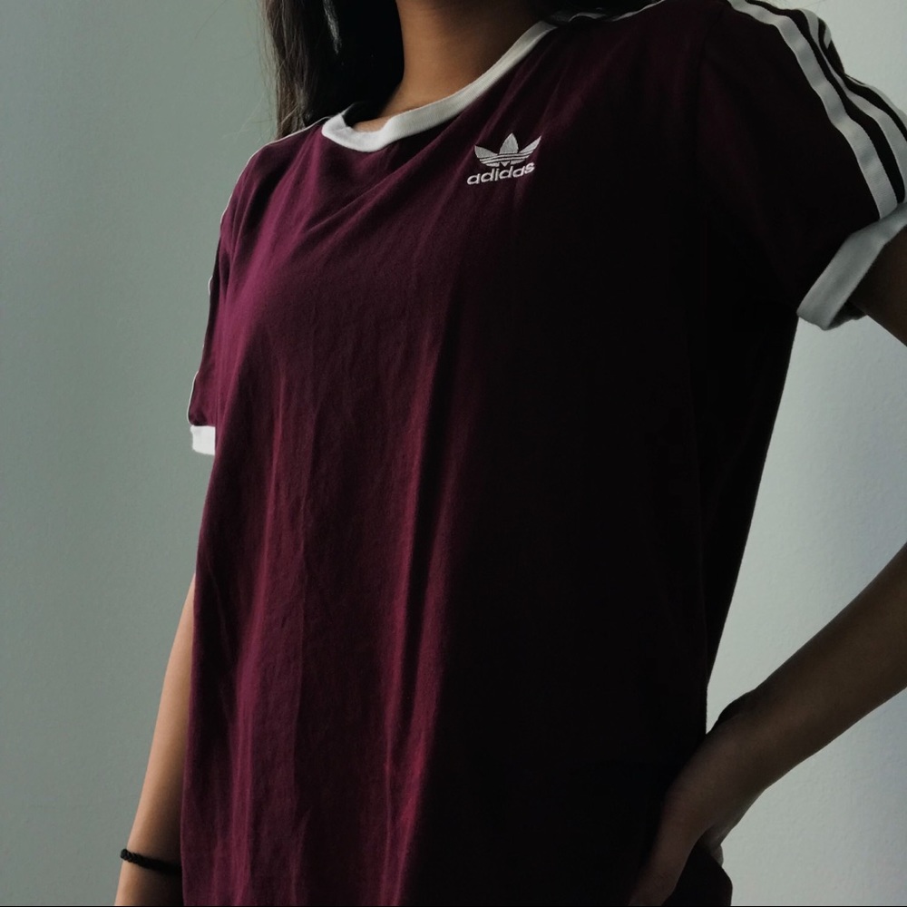 Maroon Adidas 3-Stripes Tee